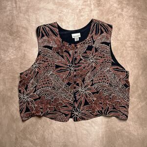 Vintage 90s The Avenue Collection Floral Foliage Sleeveless Shirt Button Up Vest